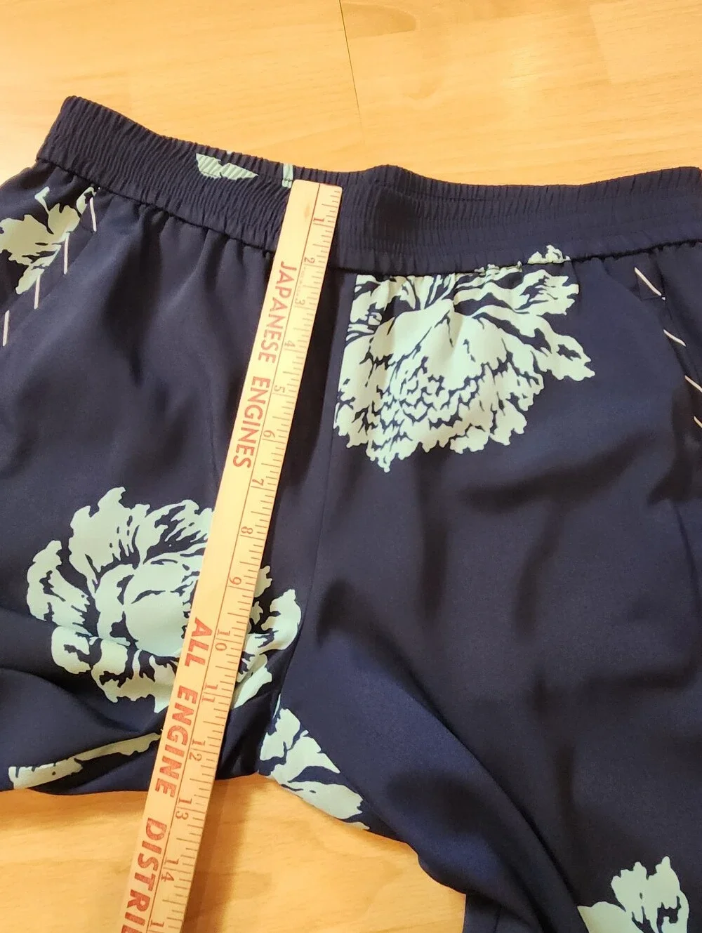 J. Crew Pull On Reese Pants Lined Navy Blue Floral Peony Women's Size 8